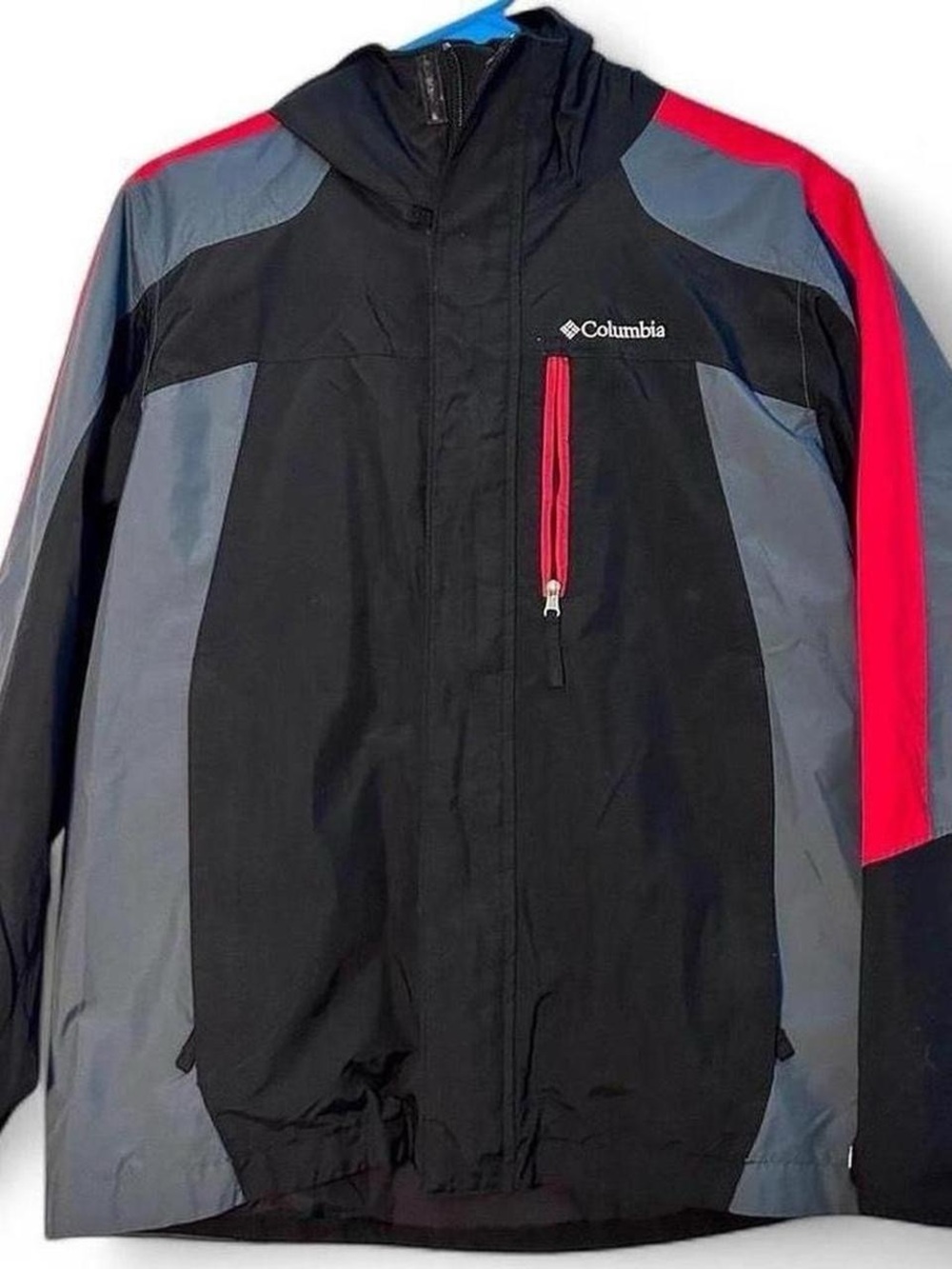 Vintage black/gray Columbia windbreaker with red accents